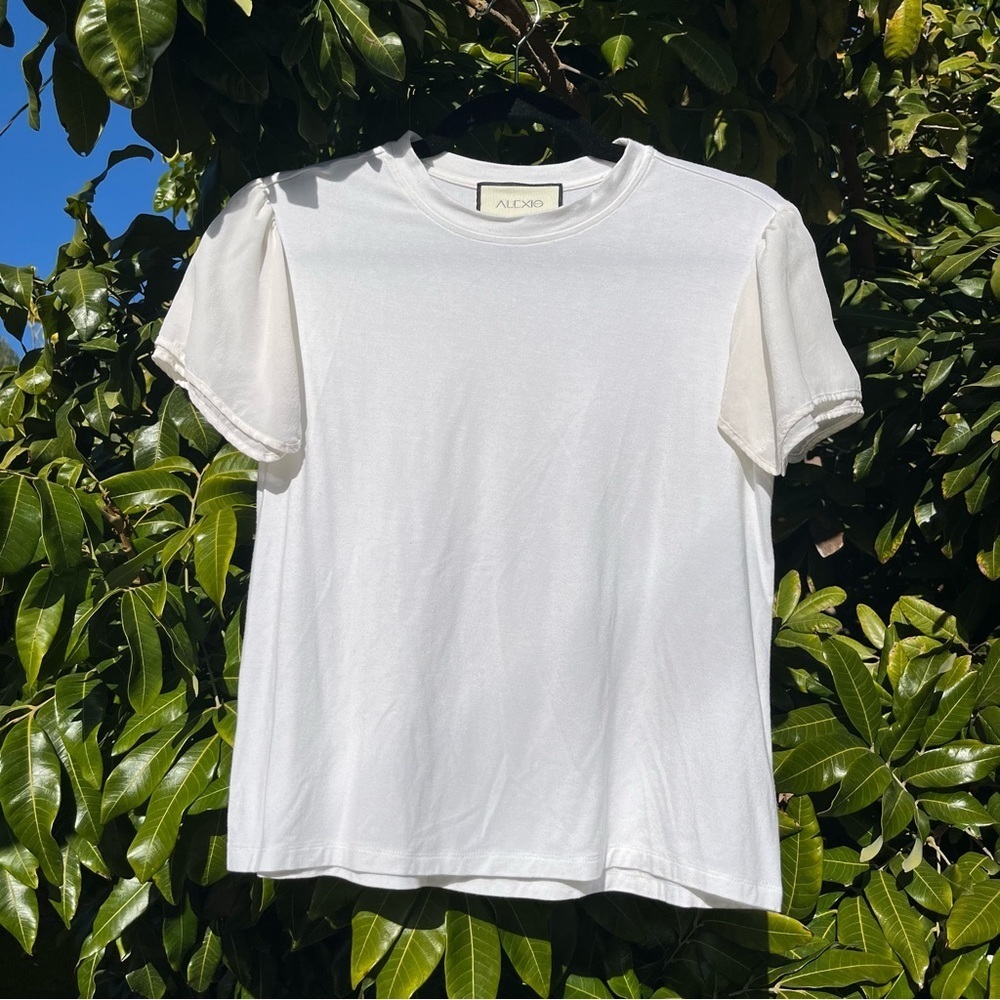 ALEXIS white knit contrast sleeve T-shirt top